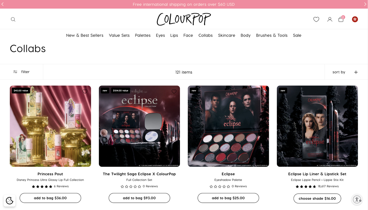 ColourPop 独立站「联名 ip」板块 ColourPop 独立站「联名 ip」板块