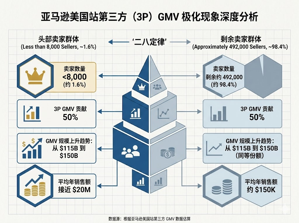 亚马逊美国站第三方卖家GMV二八定律 亚马逊美国站第三方卖家GMV二八定律