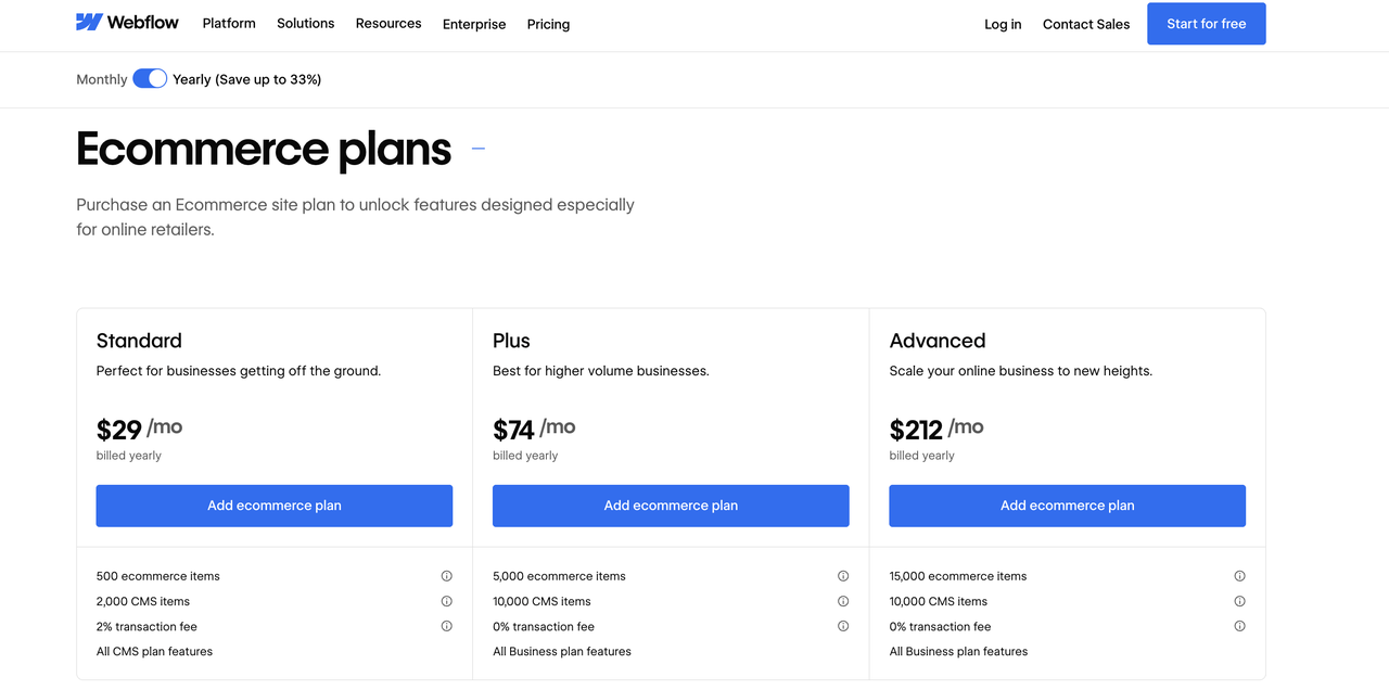Webflow 电商计划费用 Webflow 电商计划费用